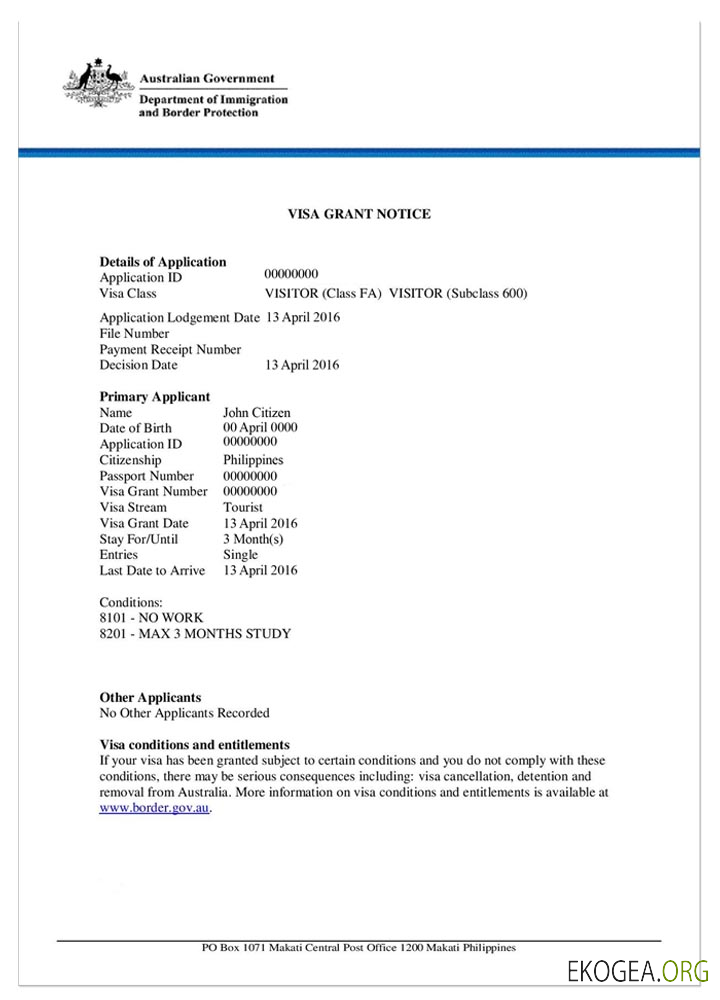 Visa électronique AUSTRALIE template Visa électronique AUSTRALIE template